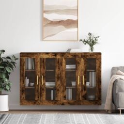 Berkfield Home Wall Mounted Cabinets 2 pcs Smoked Oak Engineered Wood in Brown - thumbnail 1