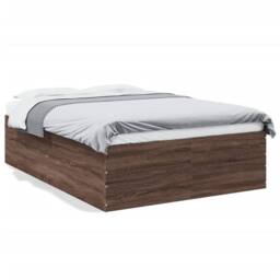 Berkfield Home Modern Bed Frame without Mattress Brown Oak 135x190 cm Double - thumbnail 3