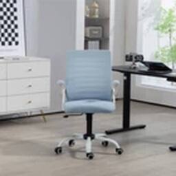 EONLION Mid-Back Office Chair Flip-Up Armrest Desk Swivel Chair Blue in Light Blue - thumbnail 3