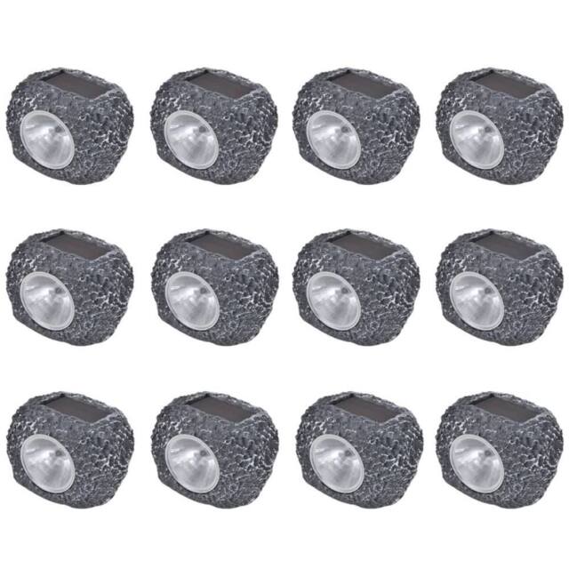 Berkfield Home Outdoor Solar Powered LED Spotlight Stone Shape 12 pcs in Grey - image 1