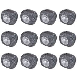 Berkfield Home Outdoor Solar Powered LED Spotlight Stone Shape 12 pcs in Grey
