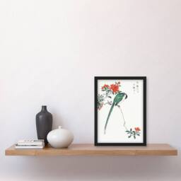 Artery8 Long Tailed Tit & Pomegranate Tree Vintage Framed Wall Art Print Kashu - Size: A4 - thumbnail 4