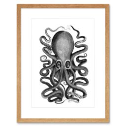 "Artery8 Wall Art Print Octopus Vintage Art Framed 9x7 inch in Beige - Size: W7"" x H9""" - thumbnail 1