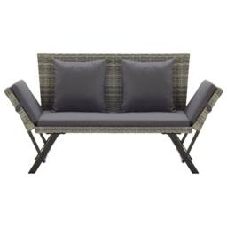 Berkfield Home Garden Bench with Cushions Grey 176 cm Poly Rattan - thumbnail 1