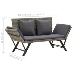 Berkfield Home Garden Bench with Cushions Grey 176 cm Poly Rattan - thumbnail 9