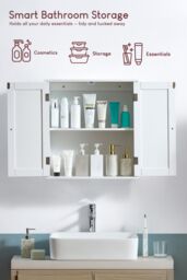 Home Discount Bath Vida Liano 2 Door Wall Cabinet with Shelves Bathroom Storage in White - thumbnail 3