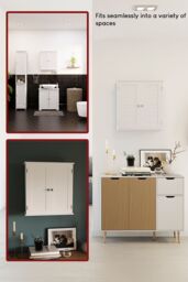 Home Discount Bath Vida Liano 2 Door Wall Cabinet with Shelves Bathroom Storage in White - thumbnail 6
