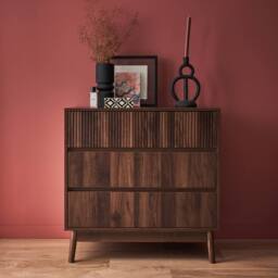sweeek 3-drawer Chest With Grooved Wooden Detail in Brown - thumbnail 1