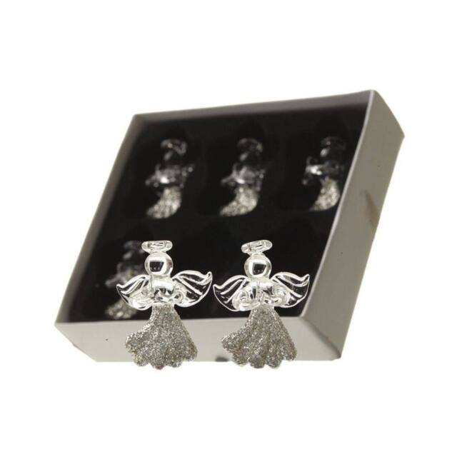 Garden Greatness Set Of 6 Hanging Glitter Glass Angels in Clear - Size: 1 Pack