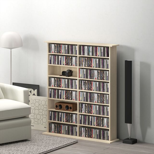 HOMCOM CD Storage Unit DVD Tower Blu-ray Storage Shelf for Office in Natural - image 1