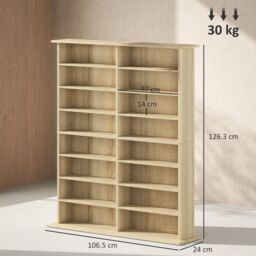 HOMCOM CD Storage Unit DVD Tower Blu-ray Storage Shelf for Office in Natural - thumbnail 3