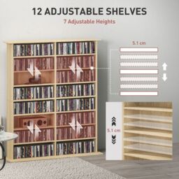 HOMCOM CD Storage Unit DVD Tower Blu-ray Storage Shelf for Office in Natural - thumbnail 6