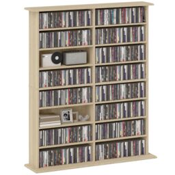 HOMCOM CD Storage Unit DVD Tower Blu-ray Storage Shelf for Office in Natural - thumbnail 2
