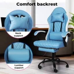 VOGREX Blue Adjustable Swivel PU Gaming Office Recliner Chair - thumbnail 3