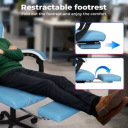 VOGREX Blue Adjustable Swivel PU Gaming Office Recliner Chair - thumbnail 5