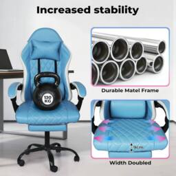 VOGREX Blue Adjustable Swivel PU Gaming Office Recliner Chair - thumbnail 4
