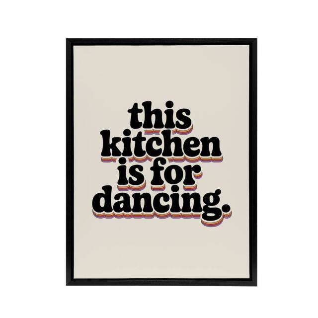 "Artery8 This Kitchen Is For Dancing Funky Retro Typography Framed Canvas Art in Beige - Size: W12"" x H16""" - image 1