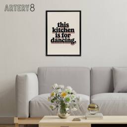 "Artery8 This Kitchen Is For Dancing Funky Retro Typography Framed Canvas Art in Beige - Size: W12"" x H16""" - thumbnail 3