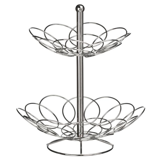 Orsina Sturdy 2 Tier Chrome Fruit Basket, Dual Tier Design Fruit Basket, Stylish Chrome Finish Best Fruit Basket in Silver - image 1
