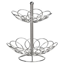 Orsina Sturdy 2 Tier Chrome Fruit Basket, Dual Tier Design Fruit Basket, Stylish Chrome Finish Best Fruit Basket in Silver