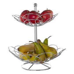 Orsina Sturdy 2 Tier Chrome Fruit Basket, Dual Tier Design Fruit Basket, Stylish Chrome Finish Best Fruit Basket in Silver - thumbnail 2