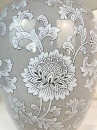 Downton Interiors Grey Floral Ceramic Table Lamp with Pleated Shade - Size: Large - thumbnail 4