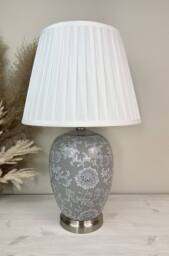 Downton Interiors Grey Floral Ceramic Table Lamp with Pleated Shade - Size: Large - thumbnail 1