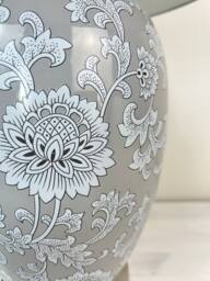 Downton Interiors Grey Floral Ceramic Table Lamp with Pleated Shade - Size: Large - thumbnail 5