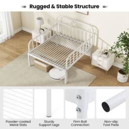 Gymax 2-in-1 Metal Extendable Daybed to Single Size Bed Sofa Bed in White - thumbnail 8