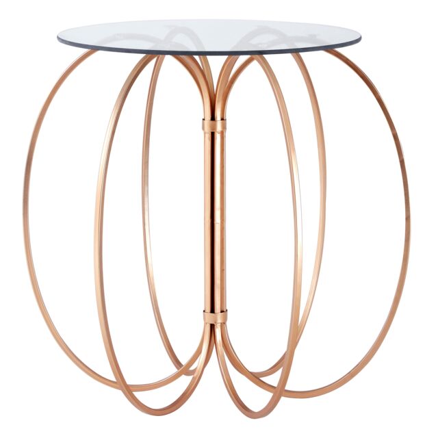 Orsina Convex Table with Rose Gold Iron Frame, Circular Iron Accent Table with Glass Top, Boutique Modern Side Table - image 1