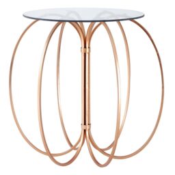 Orsina Convex Table with Rose Gold Iron Frame, Circular Iron Accent Table with Glass Top, Boutique Modern Side Table - thumbnail 4