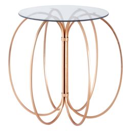 Orsina Convex Table with Rose Gold Iron Frame, Circular Iron Accent Table with Glass Top, Boutique Modern Side Table - thumbnail 2