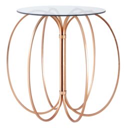 Orsina Convex Table with Rose Gold Iron Frame, Circular Iron Accent Table with Glass Top, Boutique Modern Side Table - thumbnail 1