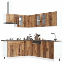 Berkfield Home 11 Piece Kitchen Cabinet Set Kalmar Old Wood Engineered Wood in Brown - thumbnail 1