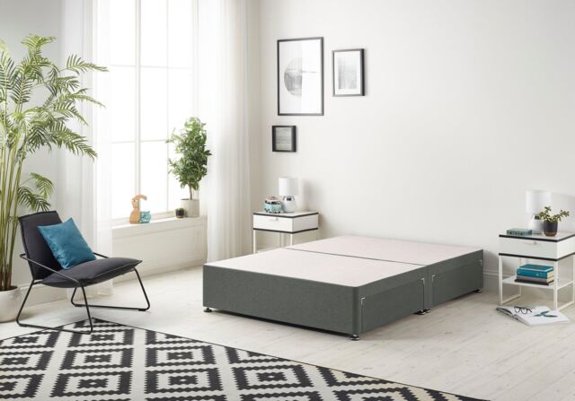 Somnior Ziggy Platform Divan Bed Base With 4 Drawers Linen in Dark Grey - Size: Double - image 1
