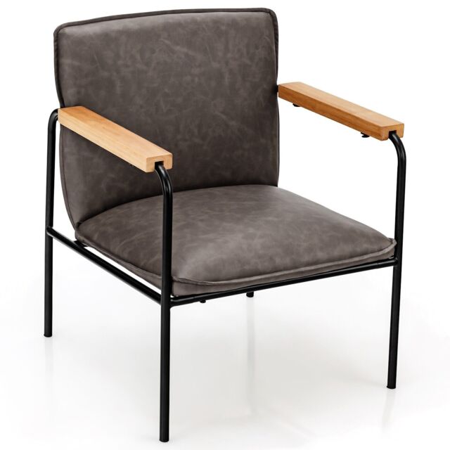 Costway PU Leather Accent Chair Upholstered Armchair With Comfy Backrest & Seat Cushion in Grey - image 1