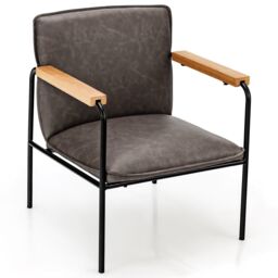Costway PU Leather Accent Chair Upholstered Armchair With Comfy Backrest & Seat Cushion in Grey
