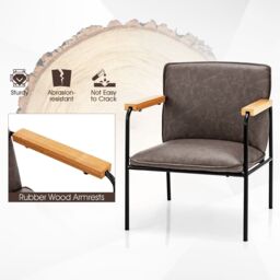 Costway PU Leather Accent Chair Upholstered Armchair With Comfy Backrest & Seat Cushion in Grey - thumbnail 4