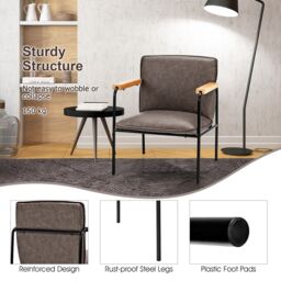 Costway PU Leather Accent Chair Upholstered Armchair With Comfy Backrest & Seat Cushion in Grey - thumbnail 5