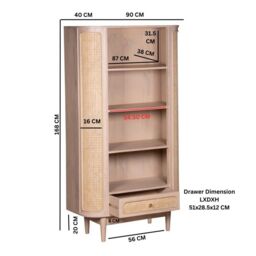 Indian Hub Valencia Bookcase - Cane & Mango Wood - L40 x W90 x H165 cm in Brown - thumbnail 5