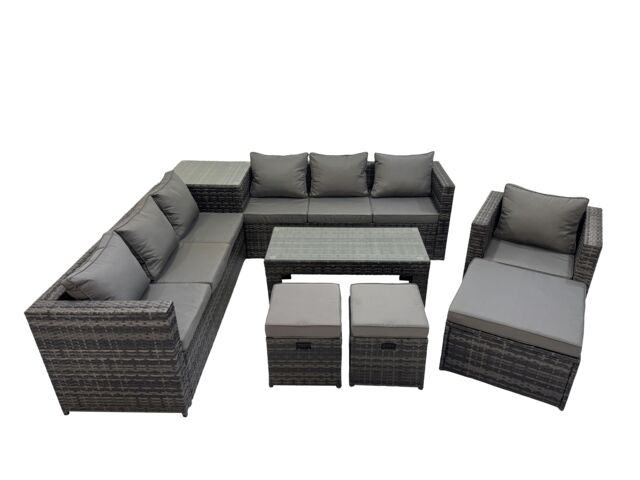 Fimous Garden Rattan Outdoor Furniture Set 10 Seater with 3 Stool Side Table in Dark Grey - image 1