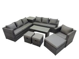 Fimous Garden Rattan Outdoor Furniture Set 10 Seater with 3 Stool Side Table in Dark Grey - thumbnail 2