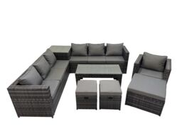 Fimous Garden Rattan Outdoor Furniture Set 10 Seater with 3 Stool Side Table in Dark Grey - thumbnail 1