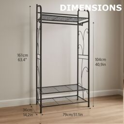 Storvo Heavy Duty Large Metal Clothes Rail Open Wardrobe With 2 Storage Shelves in Black - thumbnail 9