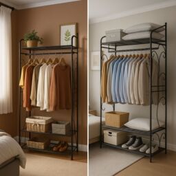 Storvo Heavy Duty Large Metal Clothes Rail Open Wardrobe With 2 Storage Shelves in Black - thumbnail 4
