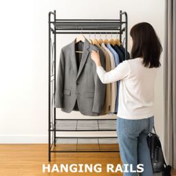 Storvo Heavy Duty Large Metal Clothes Rail Open Wardrobe With 2 Storage Shelves in Black - thumbnail 5