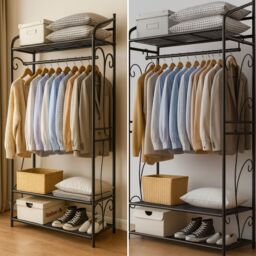 Storvo Heavy Duty Large Metal Clothes Rail Open Wardrobe With 2 Storage Shelves in Black - thumbnail 3