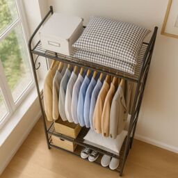 Storvo Heavy Duty Large Metal Clothes Rail Open Wardrobe With 2 Storage Shelves in Black - thumbnail 2