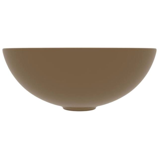 Berkfield Home Sleek Bathroom Sink Ceramic Matt Cream Round in Tan - image 1
