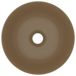 Berkfield Home Sleek Bathroom Sink Ceramic Matt Cream Round in Tan - thumbnail 4